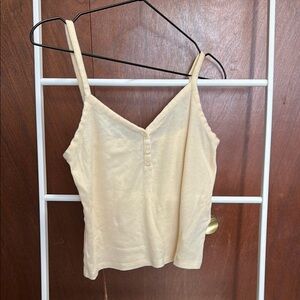 EUC J. Crew Cream Ribbed Crop Camisole Fitted Buttoned VNeck Henley Medium
